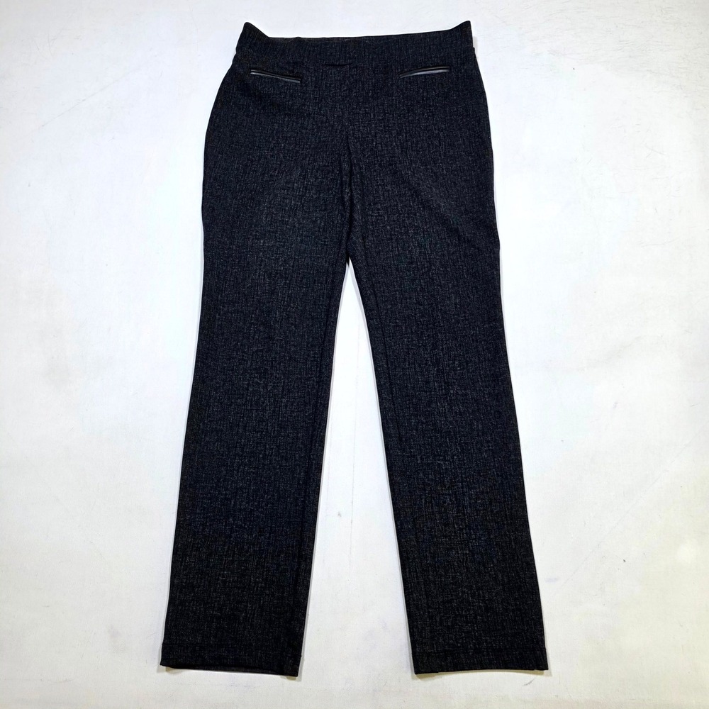 89th + Madison Dress Pants Womens M Gray Faux Leather Trim Straight Leg Trousers